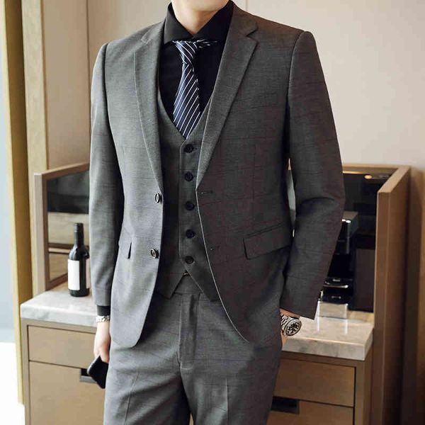 men's suits & blazers three piece suit, high-grade famous brand plaid business jacket, vest and trousers, White;black
men's suits & blazers three piece suit, high-grade famous brand plaid business jacket, vest and trousers, White;black