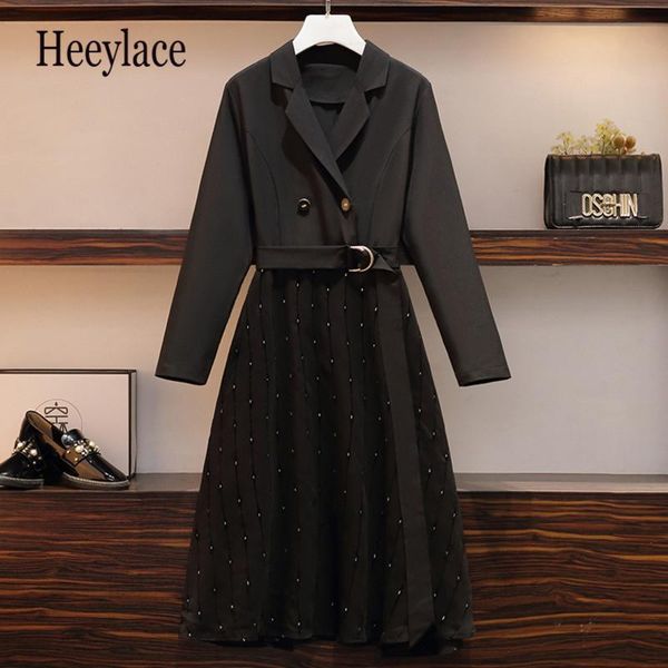 plus size double breasted office ladies dress women elegant high waist blazer long sleeve pleated vestidos casual dresses, Black;gray
plus size double breasted office ladies dress women elegant high waist blazer long sleeve pleated vestidos casual dresses, Black;gray