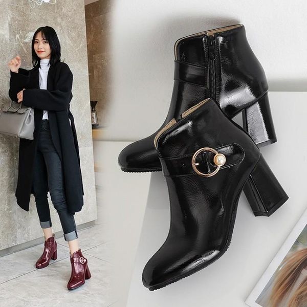boots patent leather women comfy square high heel ankle buckle toe zipper autumn winter ladies shoes maziao, Black
boots patent leather women comfy square high heel ankle buckle toe zipper autumn winter ladies shoes maziao, Black