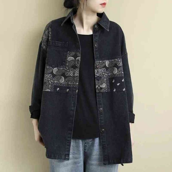 women's jackets vintage spliced print black denim women oversized casual loose shirt jean female street fashion spring outerwear ya2m, Black;brown
women's jackets vintage spliced print black denim women oversized casual loose shirt jean female street fashion spring outerwear ya2m, Black;brown