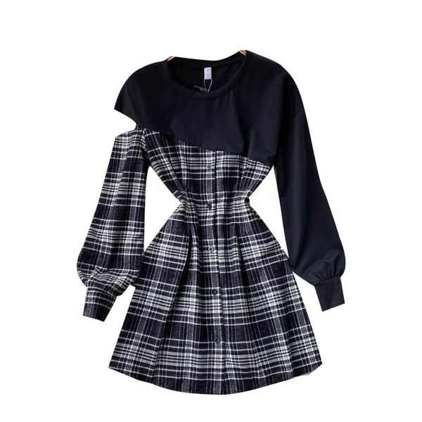 casual dresses retro plaid stitching dress 2021 women's fashion strapless waist slimming women, Black;gray
casual dresses retro plaid stitching dress 2021 women's fashion strapless waist slimming women, Black;gray