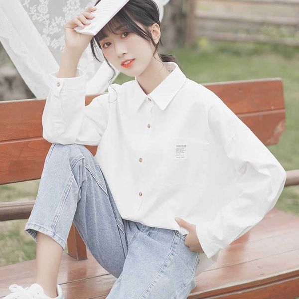 white shirt design sense niche long-sleeved outer wear student cotton spring and autumn korean loose preppy style blouse 210526
white shirt design sense niche long-sleeved outer wear student cotton spring and autumn korean loose preppy style blouse 210526