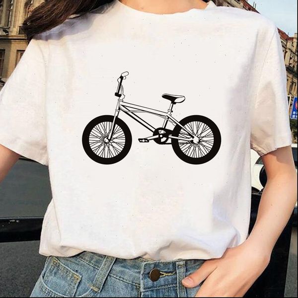 womens summer t shirt women fashion bicycle print casual harajuku short sleeve o neck cartoon female tees, White