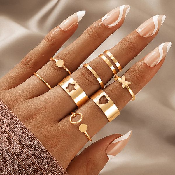 2022 trend 8 pieces gold ring set for women heart star butterfly adjustable finger size girls jewelry gift wholesale, Silver
2022 trend 8 pieces gold ring set for women heart star butterfly adjustable finger size girls jewelry gift wholesale, Silver