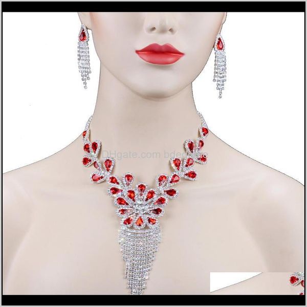 & drop delivery 2021 chran sier plated red crystal long tassels necklace earrings sets for bride sparkling rhinestone wedding jewelry set ew, Silver
& drop delivery 2021 chran sier plated red crystal long tassels necklace earrings sets for bride sparkling rhinestone wedding jewelry set ew, Silver