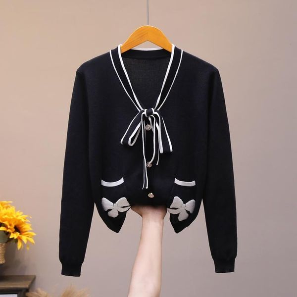 women's knits & tees designer knitted sweater for women vintage v neck black white stripes bow cardigan
women's knits & tees designer knitted sweater for women vintage v neck black white stripes bow cardigan