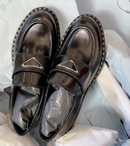 with box women shoes chocolate loafers luxury designer brand dress shoe metal triangle logo monolith brushed leather loafers platform heel p, Black
with box women shoes chocolate loafers luxury designer brand dress shoe metal triangle logo monolith brushed leather loafers platform heel p, Black