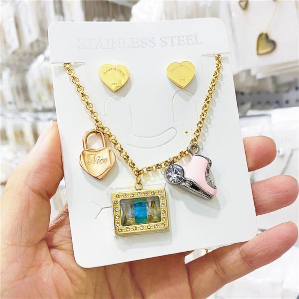 earrings & necklace valentine day gift stainless steel connected heart couple pendant for girlfriend gold jewelry wholesale, Silver
earrings & necklace valentine day gift stainless steel connected heart couple pendant for girlfriend gold jewelry wholesale, Silver