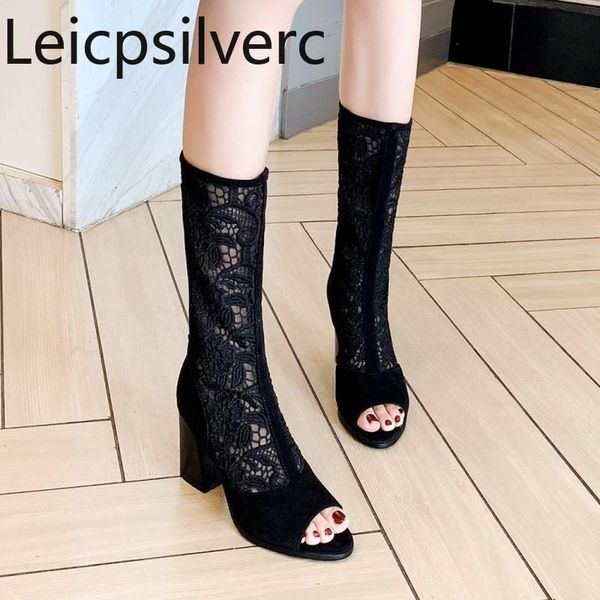 women's boots summer fashion fish mouth open toe mesh zipper high heel thick tube shoes plus size 33-46, Black
women's boots summer fashion fish mouth open toe mesh zipper high heel thick tube shoes plus size 33-46, Black