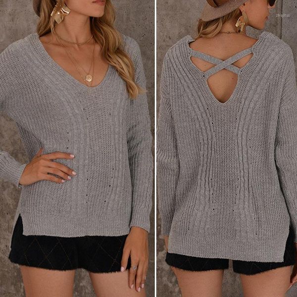 women sweater fashion temperament lazy style v-neck pullover open back solid color long-sleeved sweaters gray women's, White;black
women sweater fashion temperament lazy style v-neck pullover open back solid color long-sleeved sweaters gray women's, White;black