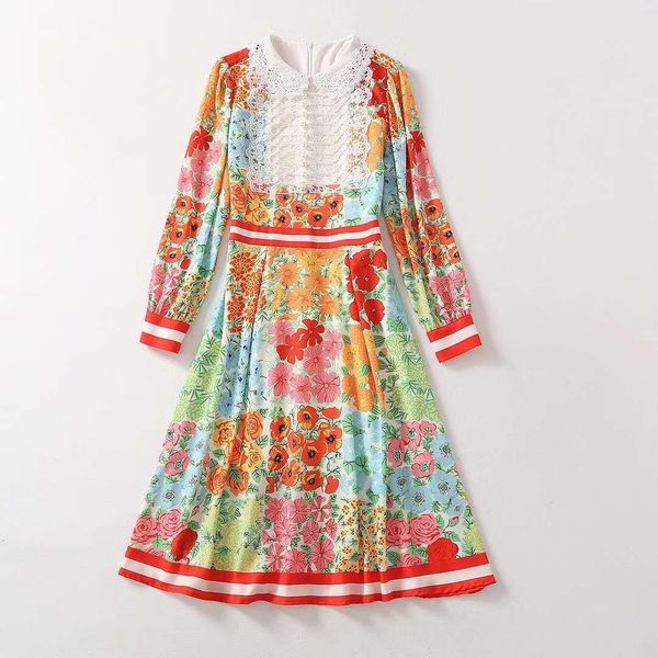casual dresses european and american women's clothing spring long sleeve lace doll collar fashion button spliced print dress zqcp, Black;gray
casual dresses european and american women's clothing spring long sleeve lace doll collar fashion button spliced print dress zqcp, Black;gray