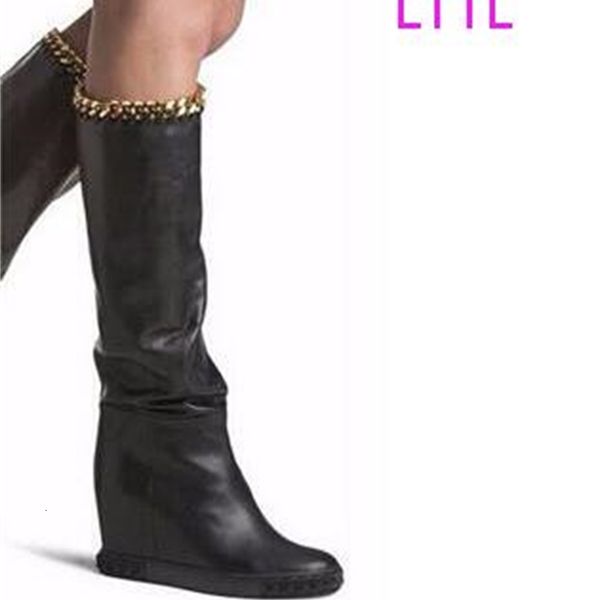 boot woman black leather growing gold chains round toe at knee winter clogs in high heels boots
boot woman black leather growing gold chains round toe at knee winter clogs in high heels boots