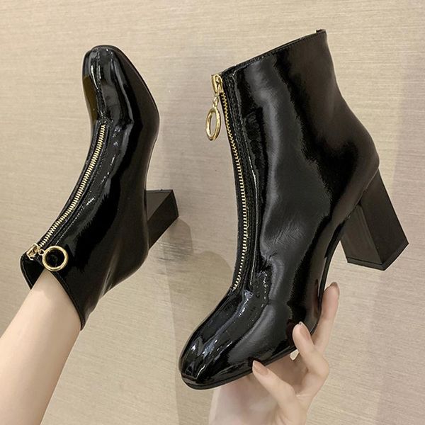 boots japanned leather front zipper women square toe ankle botas mujer british chunky high heels riding shoes 2021, Black
boots japanned leather front zipper women square toe ankle botas mujer british chunky high heels riding shoes 2021, Black
