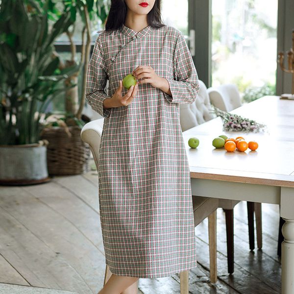 johnature women plaid chinese style dresses stand long sleeve vintage fall clothes a-line cheongsam female button dress 210521, Black;gray
johnature women plaid chinese style dresses stand long sleeve vintage fall clothes a-line cheongsam female button dress 210521, Black;gray