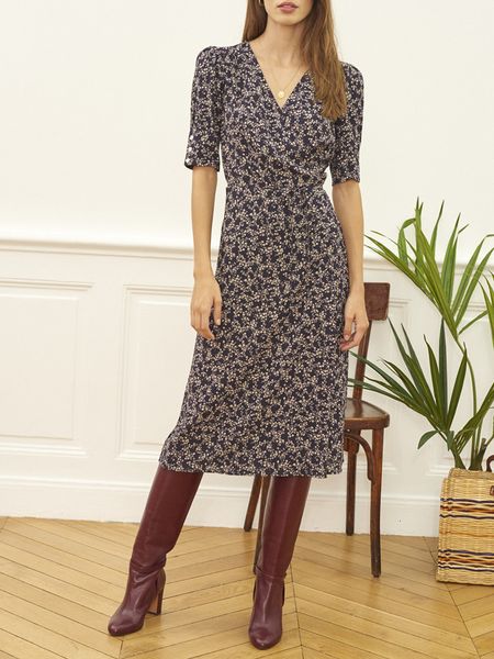 dress 2021 early spring floral warp midi dress lady short sleeve holiday fashion slim waist lace-up long dresses robes party, Black;gray
dress 2021 early spring floral warp midi dress lady short sleeve holiday fashion slim waist lace-up long dresses robes party, Black;gray