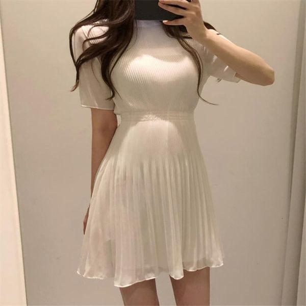 Solid O Neck Pleated Chic Womens Dress Short Sleeve Sweet A Line Ladies Vintage High Waist Elegant Casual Mini Dresses, Black;gray
Solid O Neck Pleated Chic Womens Dress Short Sleeve Sweet A Line Ladies Vintage High Waist Elegant Casual Mini Dresses, Black;gray