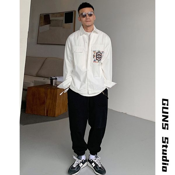 bar uncle spring autumn men's personalized splicing long sleeve coat cotton lapel shirt work clothes casual fashion top, White;black
bar uncle spring autumn men's personalized splicing long sleeve coat cotton lapel shirt work clothes casual fashion top, White;black