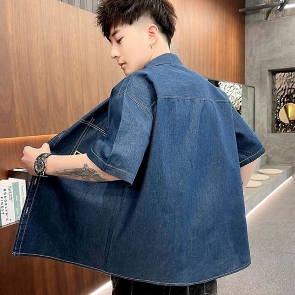 men's t-shirts men will see loose setting casual shirt lapels unique collar breasted boyfriend denim short sleeve shirts preppy pockets, White;black
men's t-shirts men will see loose setting casual shirt lapels unique collar breasted boyfriend denim short sleeve shirts preppy pockets, White;black
