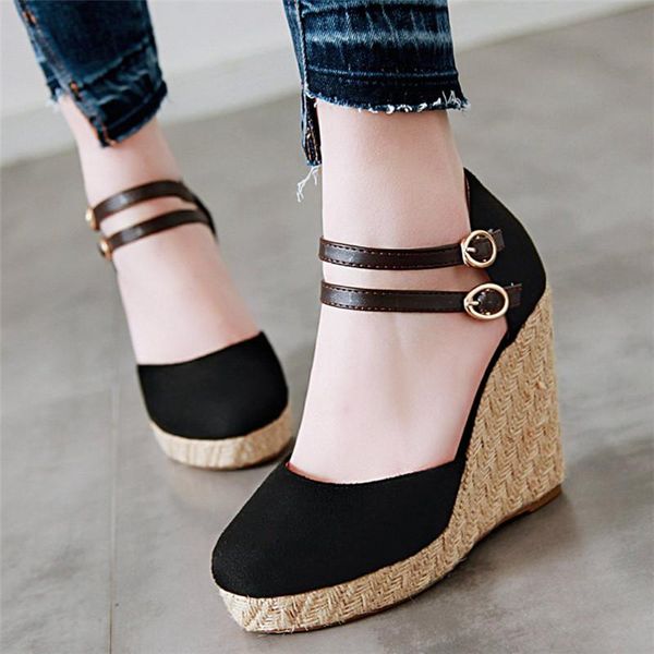 dress shoes agodor wedges for women platform high heels pumps with buckle ankle strap 2021 spring summer ladies black