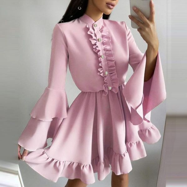casual dresses women solid round neck button ruffle hem long flared sleeves mini pink princess, Black;gray
casual dresses women solid round neck button ruffle hem long flared sleeves mini pink princess, Black;gray