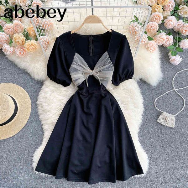 women elegant french dress sweet square collar short sleeve a-line es summer chic streetwear solid midi 210512, Black;gray
women elegant french dress sweet square collar short sleeve a-line es summer chic streetwear solid midi 210512, Black;gray