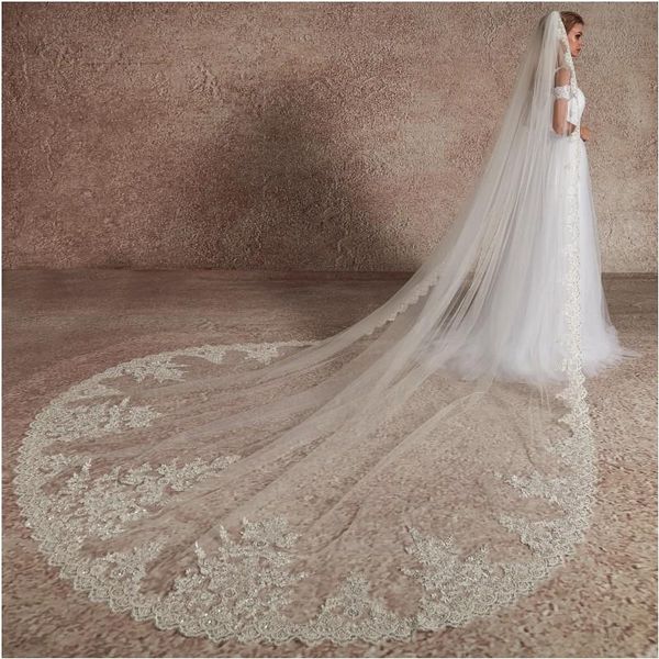 bridal veils in stock wedding accessory cathedral length veil white ivory lace sequins long with metal comb velo de novia, Black
bridal veils in stock wedding accessory cathedral length veil white ivory lace sequins long with metal comb velo de novia, Black