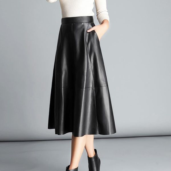 leather skirt women soft mixed sheepskin waist black a line 2021 autumn winter office lady long female skirts
leather skirt women soft mixed sheepskin waist black a line 2021 autumn winter office lady long female skirts