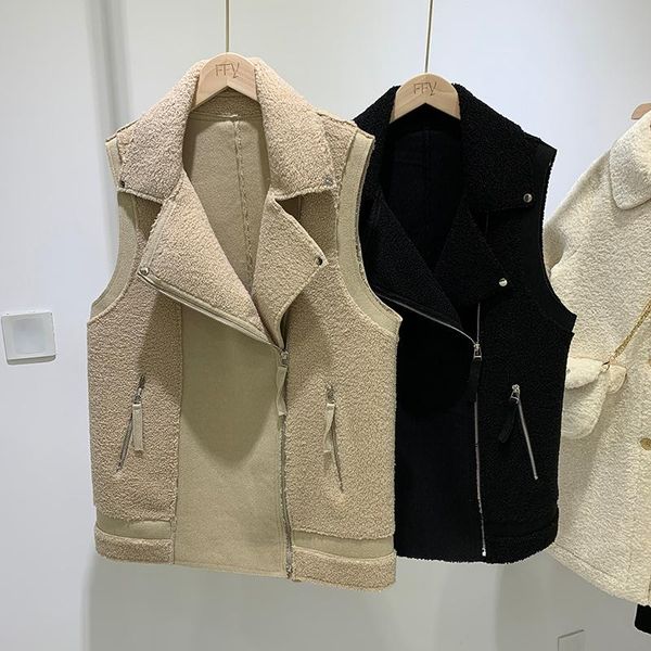 men's vests 2021 ladies short fall winter lamb cashmere vest lapel stitching fashion jacket, Black;white
men's vests 2021 ladies short fall winter lamb cashmere vest lapel stitching fashion jacket, Black;white