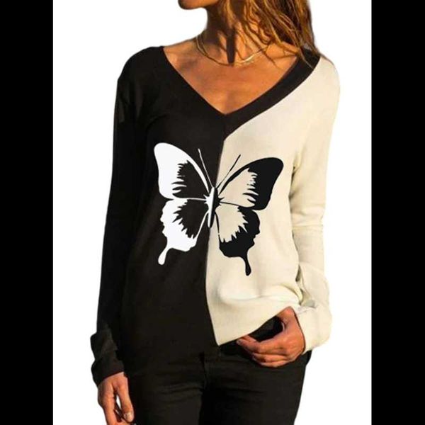 women's t-shirt women long sleeve print butterfly personality contrast color fashion casual style travel home spring autumn 2021, White
women's t-shirt women long sleeve print butterfly personality contrast color fashion casual style travel home spring autumn 2021, White