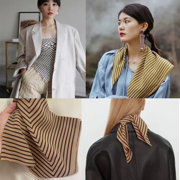 spring and summer nordic minority toteme signboard thickened small square classic striped silk scarf, Blue;white
spring and summer nordic minority toteme signboard thickened small square classic striped silk scarf, Blue;white