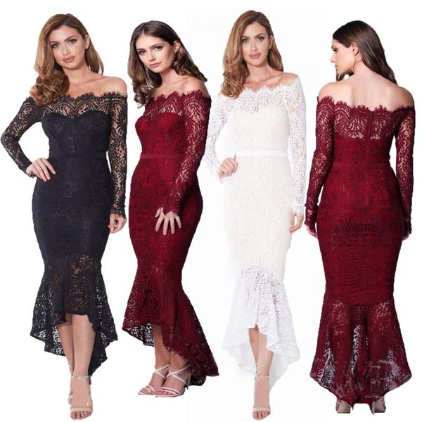 casual dresses spring autumn party lace trumpet solid woman sweet off shoulder neckline mermaid body con female banquet, Black;gray
casual dresses spring autumn party lace trumpet solid woman sweet off shoulder neckline mermaid body con female banquet, Black;gray
