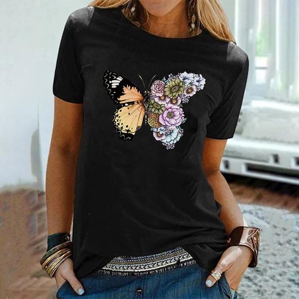 women's t-shirt butterfly flower printed women summer short sleeve o neck casual pullover ladies tshirt camisetas mujer manga corta, White
women's t-shirt butterfly flower printed women summer short sleeve o neck casual pullover ladies tshirt camisetas mujer manga corta, White
