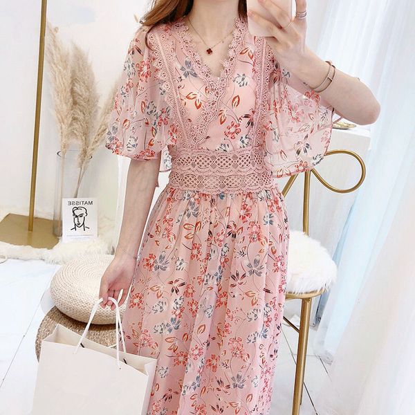 women summer dress bohemian v-neck butterfly sleeve false lace corset belt patchwork long maxi floral chiffon vestidos 210510, Black;gray
women summer dress bohemian v-neck butterfly sleeve false lace corset belt patchwork long maxi floral chiffon vestidos 210510, Black;gray
