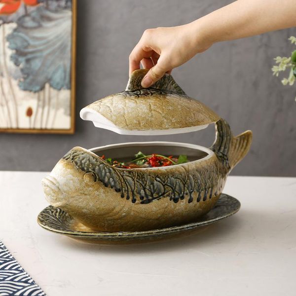 chinese retro fish shape ceramic soup dishes bowl with heat resistant plate 1.9/3l irregular dinner set restaurant supply bowls
chinese retro fish shape ceramic soup dishes bowl with heat resistant plate 1.9/3l irregular dinner set restaurant supply bowls