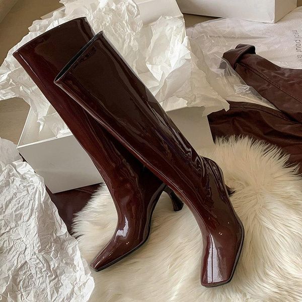 boots band design mirror patent leather knee high women fashion retro square toe kitten ladies dress party shoes, Black
boots band design mirror patent leather knee high women fashion retro square toe kitten ladies dress party shoes, Black