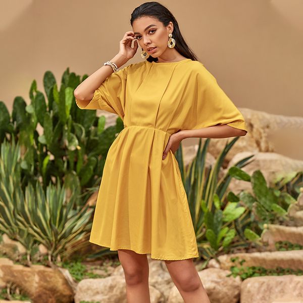 summer women dress casual elastic waist a-line o-neck draped dresses ladies autumn half sleeve loose high waist yellow dress 210421, Black;gray
summer women dress casual elastic waist a-line o-neck draped dresses ladies autumn half sleeve loose high waist yellow dress 210421, Black;gray