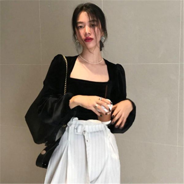 women's sweaters vintage square collar autumn winter sweater 2021 woman puff long sleeve pullovers korean basic slim fit jumpers pz2704, White;black
women's sweaters vintage square collar autumn winter sweater 2021 woman puff long sleeve pullovers korean basic slim fit jumpers pz2704, White;black
