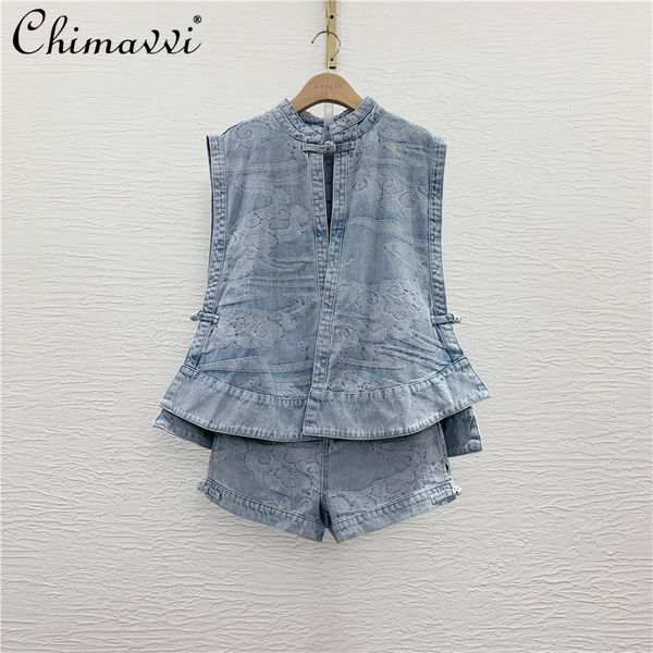 women's tracksuits 2021 vintage jacquard buckle blue casual denim vest women high waist wide leg loose shorts female two pieces short s, Gray
women's tracksuits 2021 vintage jacquard buckle blue casual denim vest women high waist wide leg loose shorts female two pieces short s, Gray