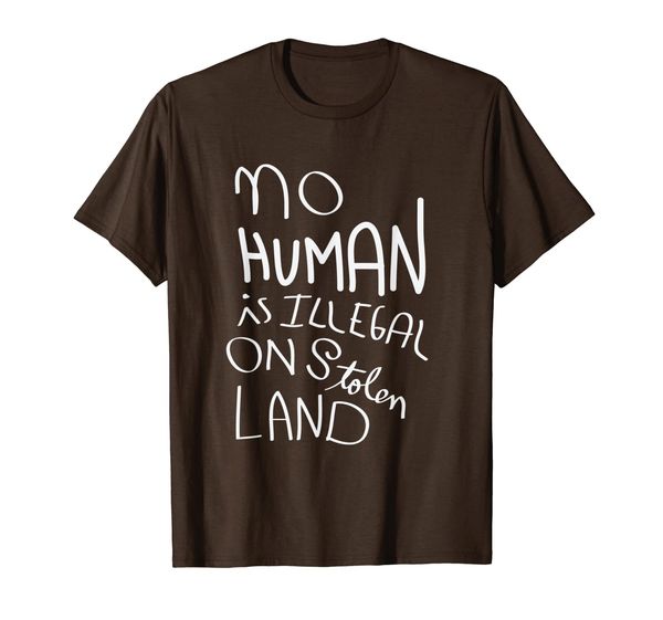 no human is illegal on stolen land t-shirt, White;black