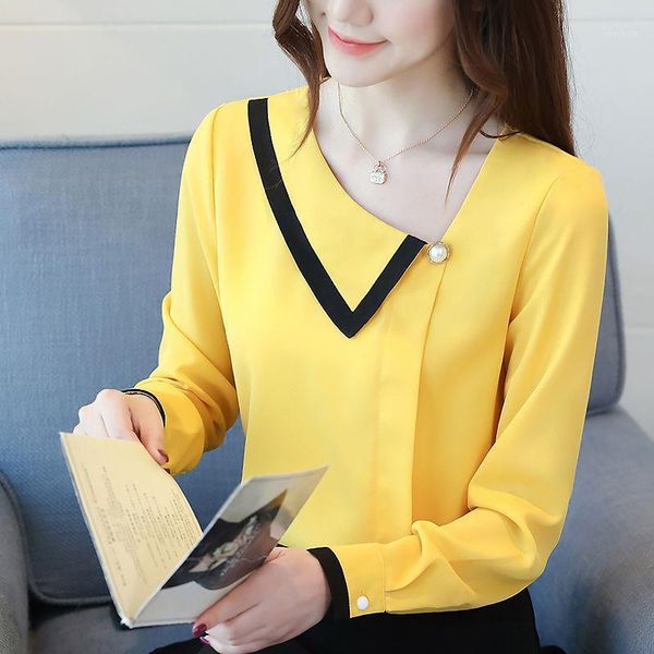 women autumn chiffon blouse casual korean slim shirt long sleeve fashion patchwork streetwear elegant lady s138, White
women autumn chiffon blouse casual korean slim shirt long sleeve fashion patchwork streetwear elegant lady s138, White
