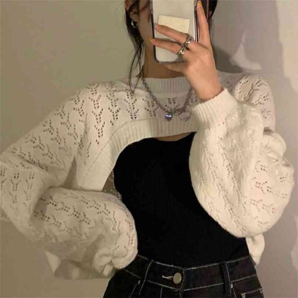 cutout pullover autumn western style korean- loose-fit long-sleeved white sweater women's short 210529
cutout pullover autumn western style korean- loose-fit long-sleeved white sweater women's short 210529