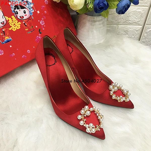 woman bridal wedding shoes red high heel pointed toe pearls satin lady pumps 10cm/80cm/6cm stiletto dress, Black
woman bridal wedding shoes red high heel pointed toe pearls satin lady pumps 10cm/80cm/6cm stiletto dress, Black