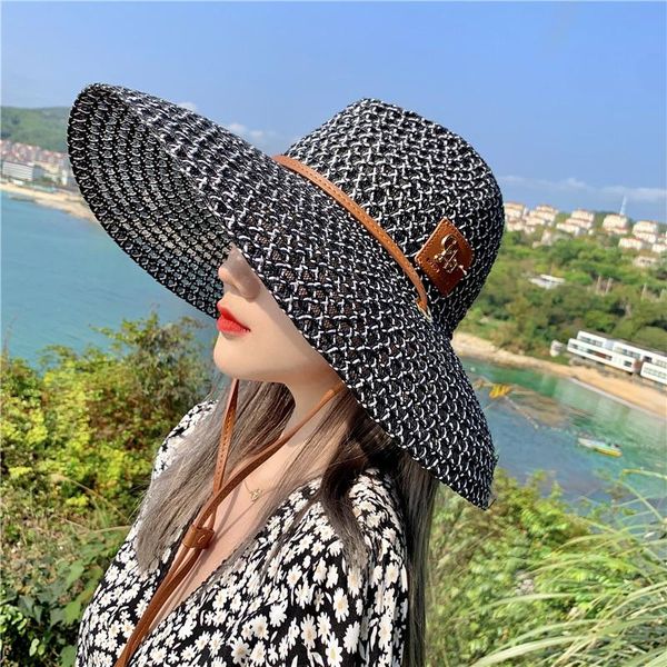 wide brim hats korean women's summer straw hat big edge cool sunscreen beach large eaves hollow woven sunshade sun, Blue;gray
wide brim hats korean women's summer straw hat big edge cool sunscreen beach large eaves hollow woven sunshade sun, Blue;gray