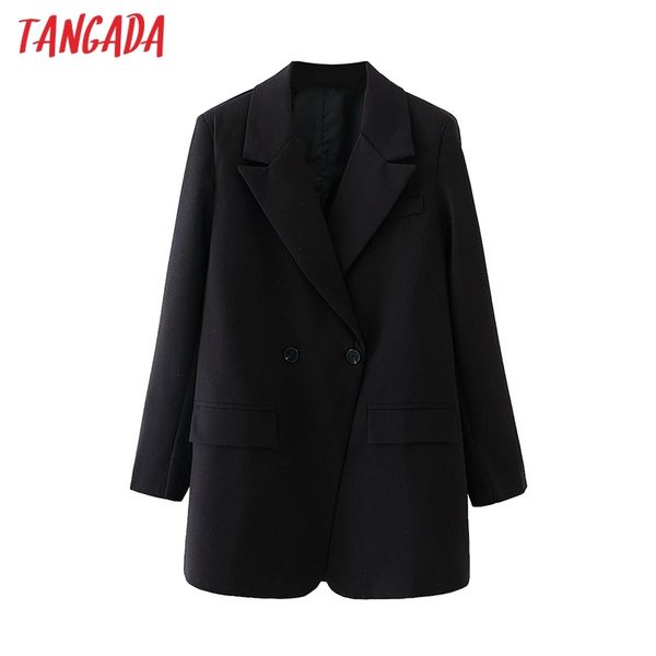 women solid black blazer coat vintage notched collar double breasted female casual chic da133 210416
women solid black blazer coat vintage notched collar double breasted female casual chic da133 210416