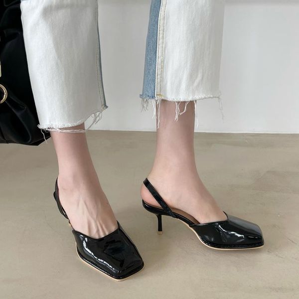 dress shoes square tow women sandals patent leather thin high heels back strap elastic band fashion summer pumps quality, Black
dress shoes square tow women sandals patent leather thin high heels back strap elastic band fashion summer pumps quality, Black