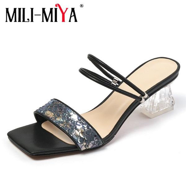 dress shoes mili-miya simple style summer sandals women transparent square heels peep toe slip on slipper outsdding party, Black
dress shoes mili-miya simple style summer sandals women transparent square heels peep toe slip on slipper outsdding party, Black