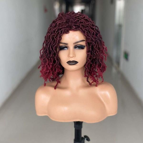 synthetic wigs nu locs dreadlock wig 12 inch crochet soul braiding hair ombre brown red bradied for men/women daily party, Black