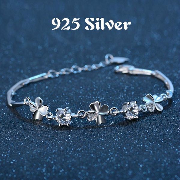 fashion 925 silver bracelet for women real sterling lucky zircon clover link chain wedding birthday gift link,, Black
fashion 925 silver bracelet for women real sterling lucky zircon clover link chain wedding birthday gift link,, Black