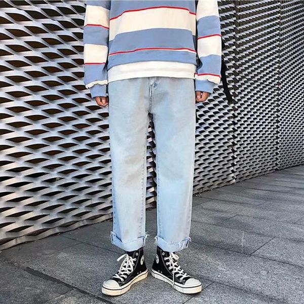 men's jeans sell simple wide leg trousers spring and autumn male korean version loose go - around straight drum, Blue
men's jeans sell simple wide leg trousers spring and autumn male korean version loose go - around straight drum, Blue