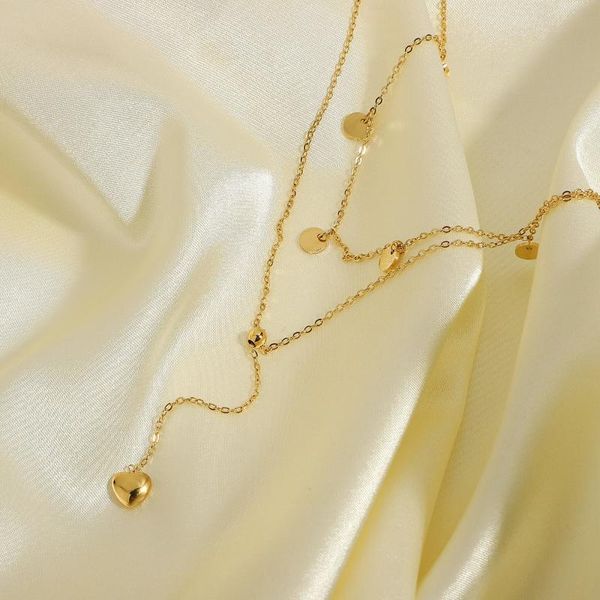 chains 14k gold plating stainless steel double round piece embellished y - shaped love pendant necklace, Silver 
chains 14k gold plating stainless steel double round piece embellished y - shaped love pendant necklace, Silver